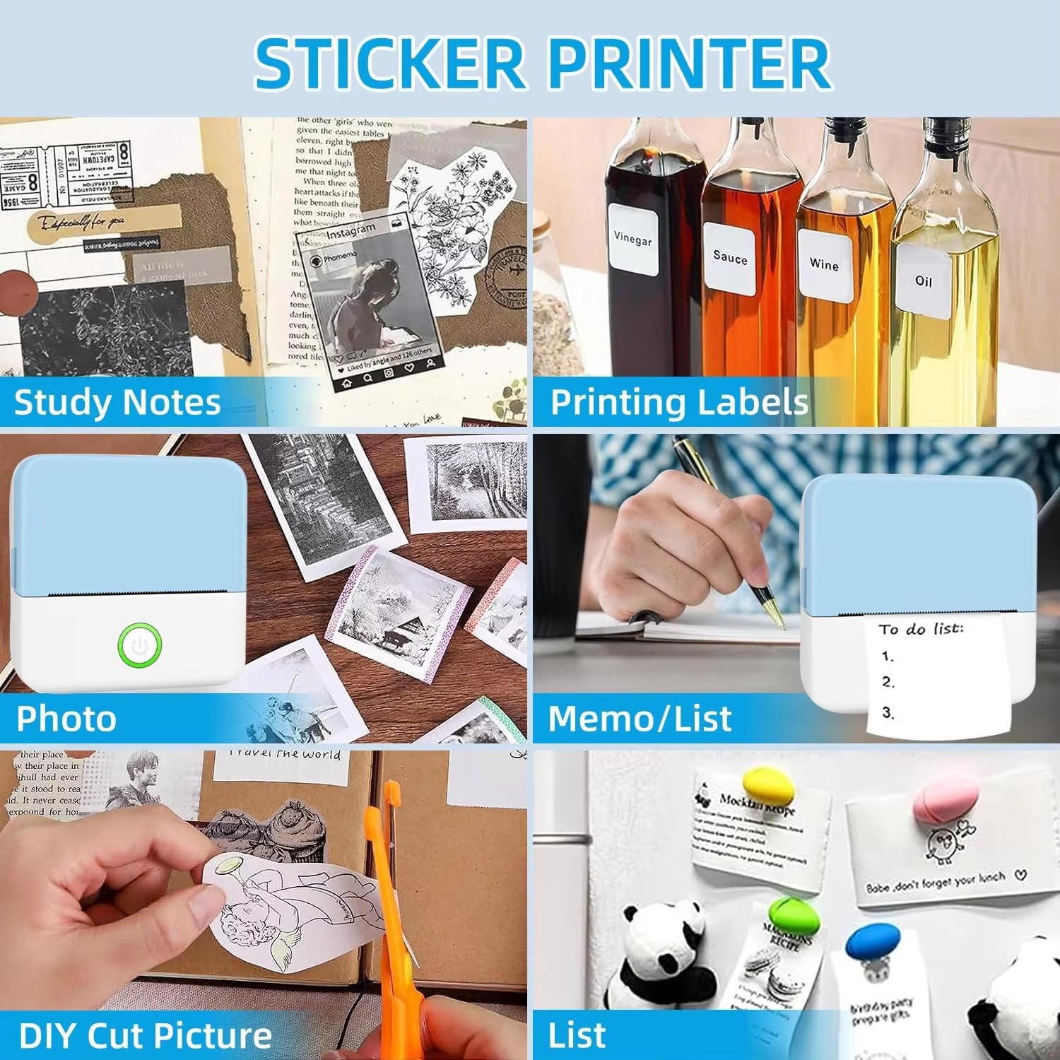 Mini Portabl Inkless Thermal Printer, Sticker Maker