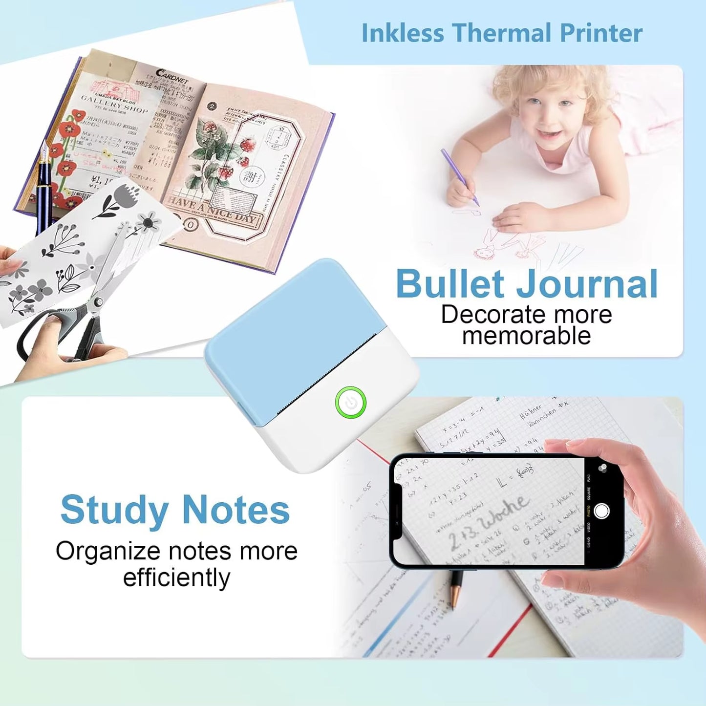 Mini Portabl Inkless Thermal Printer, Sticker Maker