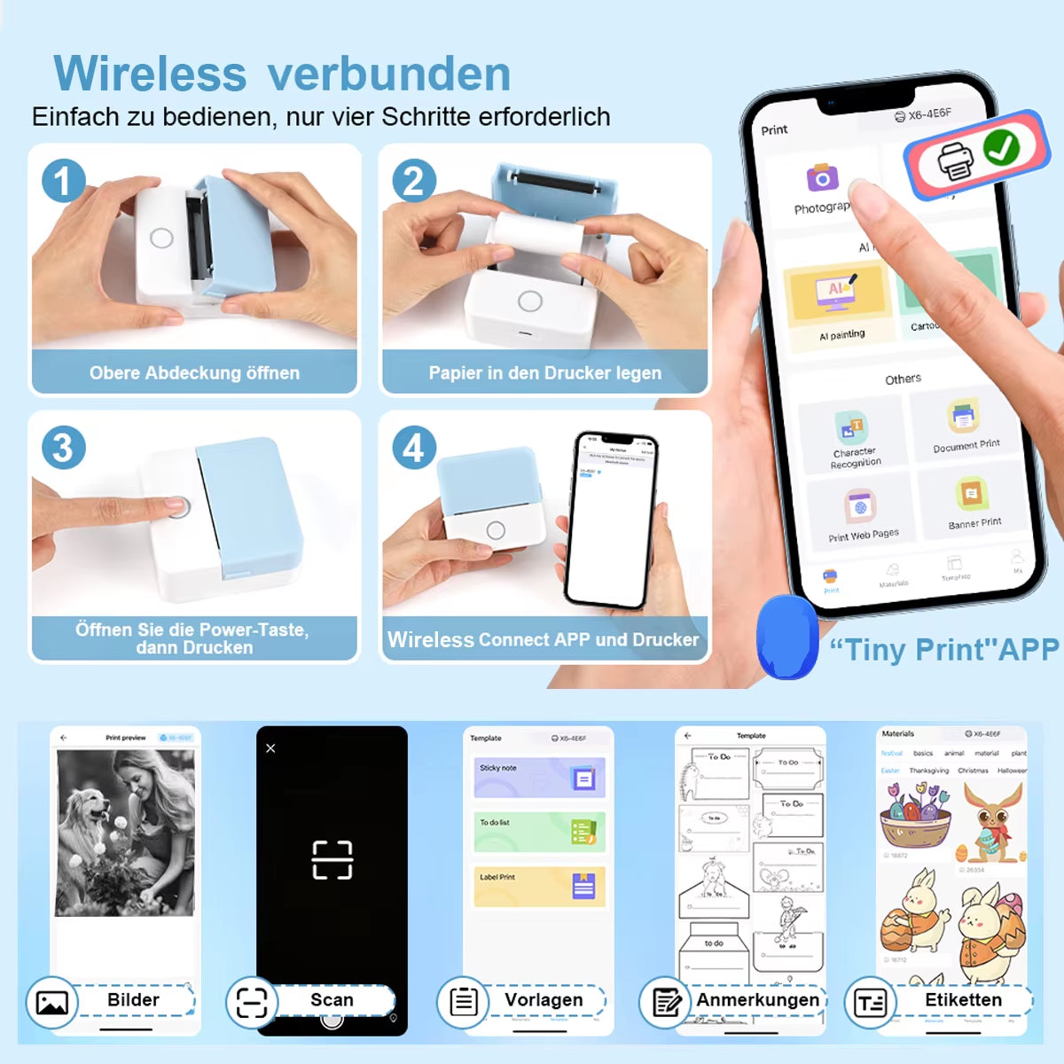 Mini Portabl Inkless Thermal Printer, Sticker Maker